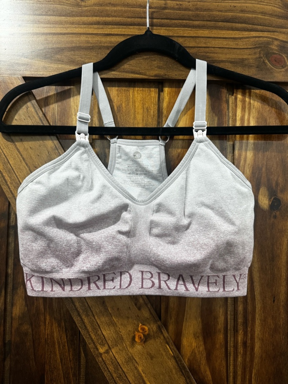 Kindred Bravely Light Gray Nursing/Sleep Sports Bra with Pink Logo Band
